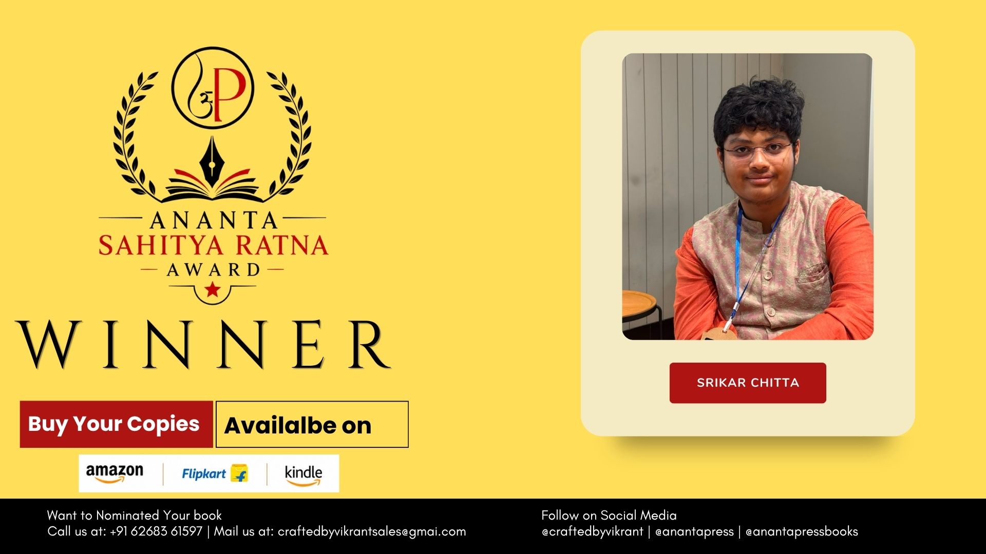 Srikar Chitta Wins the Ananta Press Sahitya Ratna Award for The Odious Orphanage of Pape City