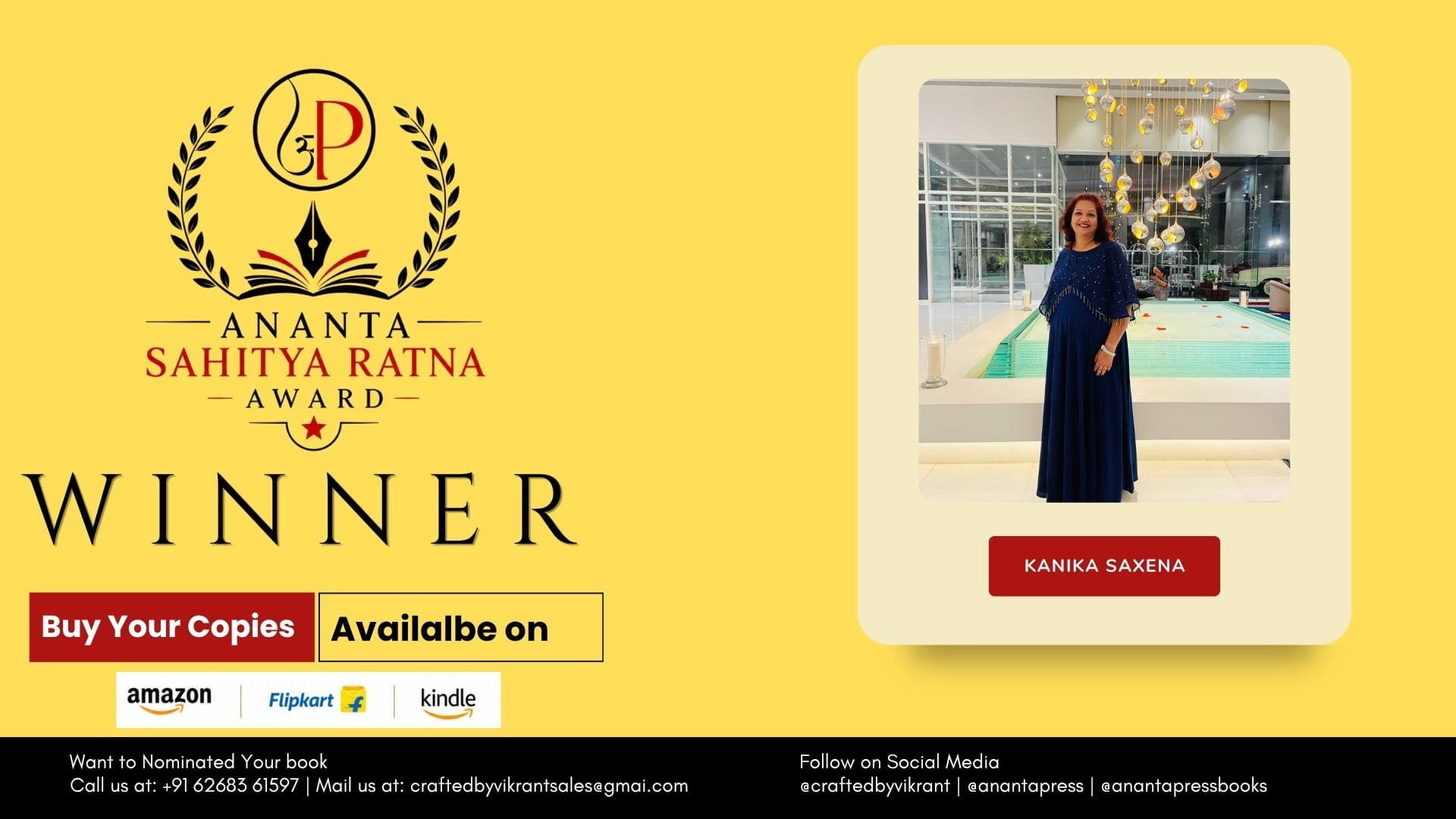 Kanika Saxena Honoured as the Official Winner of the Ananta Press Sahitya Ratna Award for The Ravana Within: Slay Your Inner Demons