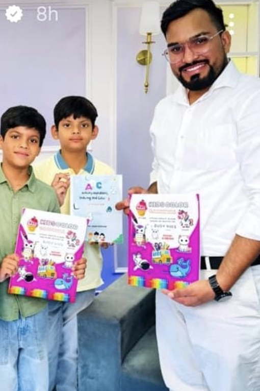 Daksh and Drishti with publisher D.D. Agrawal