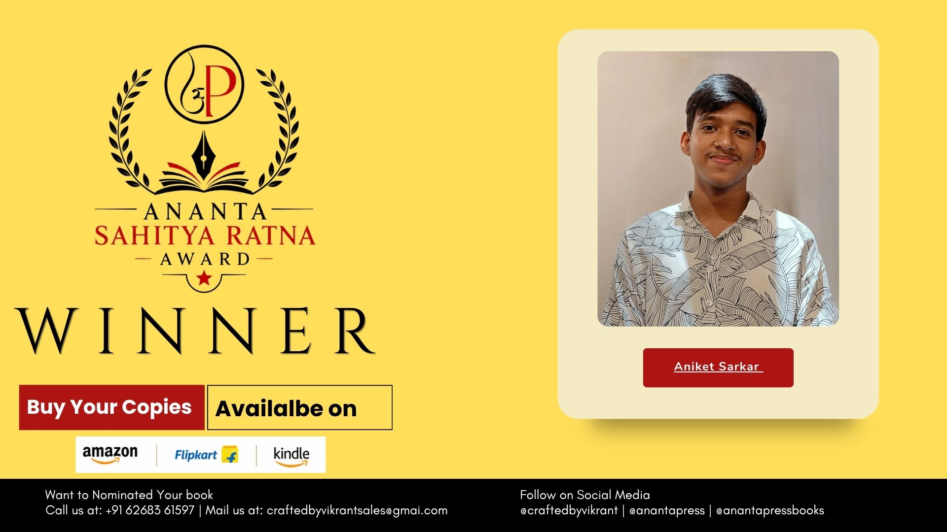 Aniket Sarkar Officially Declared Winner of the Ananta Press Sahitya Ratna Award for Trapped Among The FamiLIAR